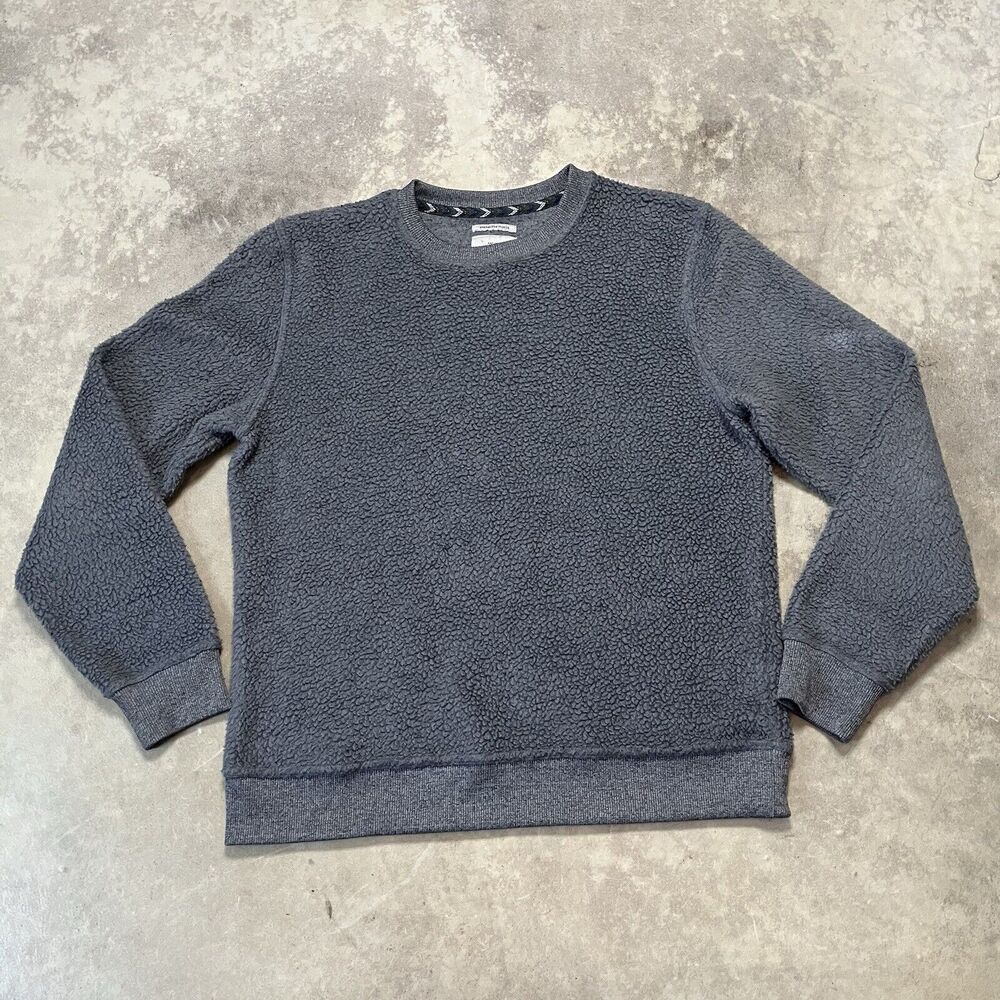 Lucky Brand Sweatshirt Womens Large Gray Shearless Fleece Faux Fur Cozy Pullover
